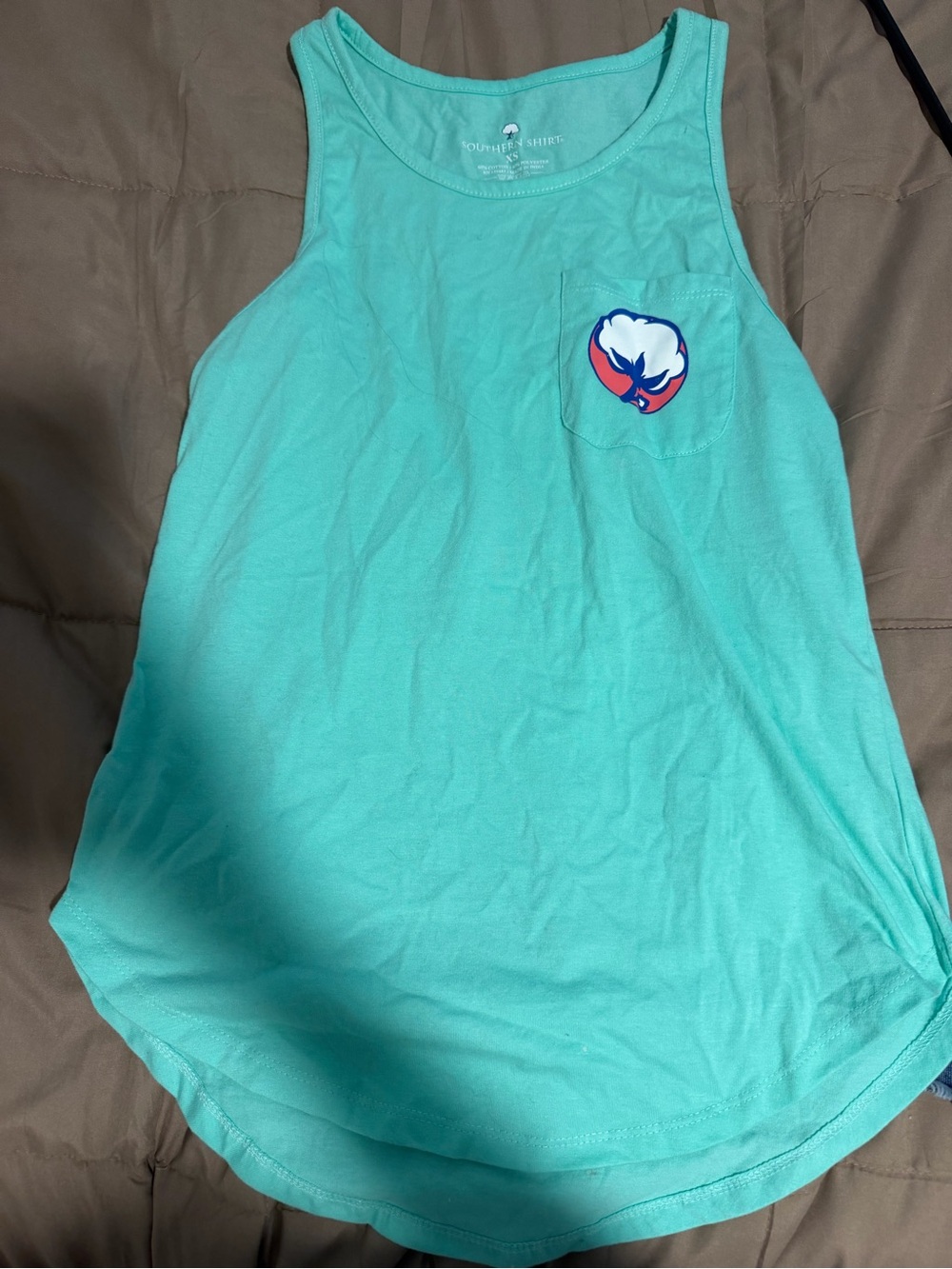 The Southern Shirt Company Turquoise Tank Swim Coverup with Pocket Emblem